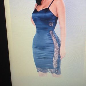 Blue satin lace dress